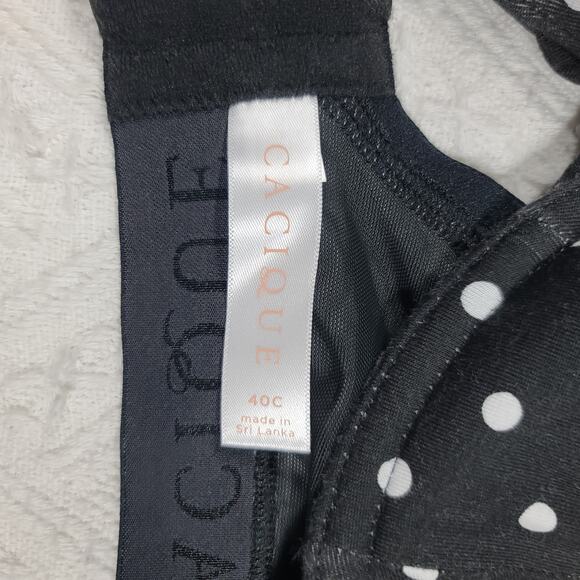 Cacique Boost Plunge Bra The cotton cacique collection black polka dot Size 40C - Picture 5 of 10